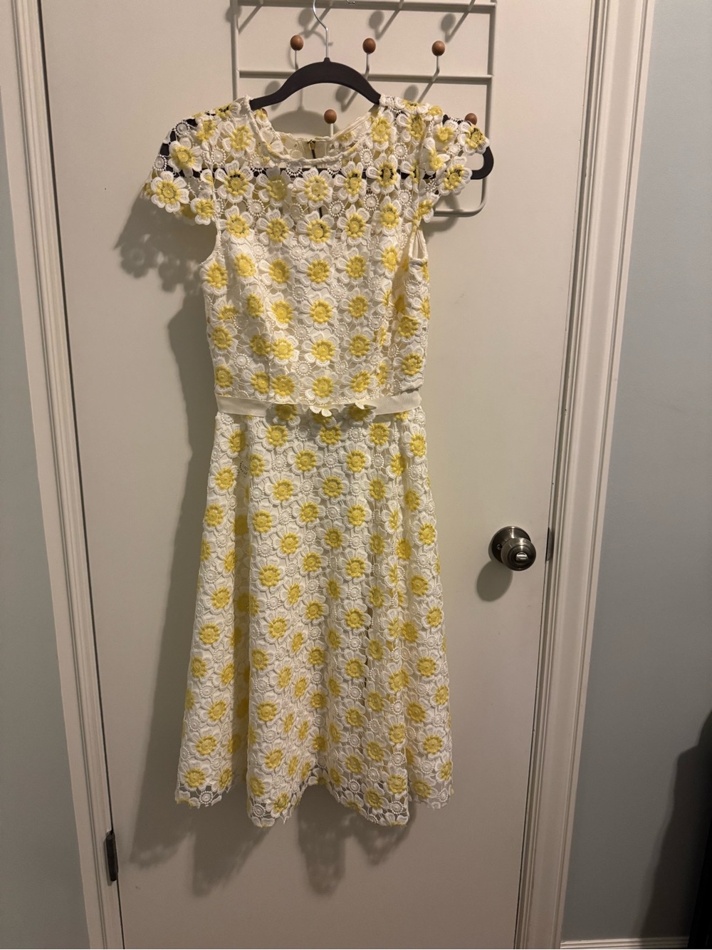 Alex Marie Yellow and White Floral Lace Midi Dress
